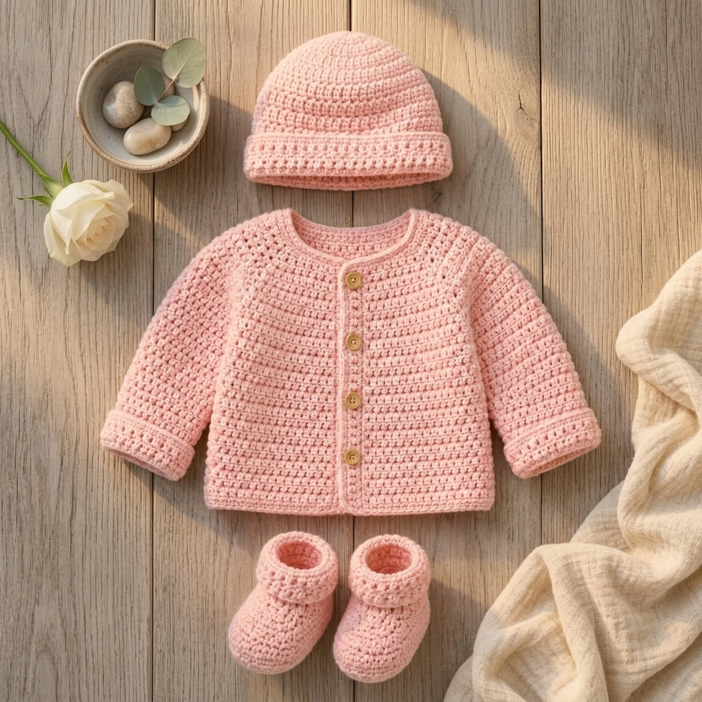 Cardigan Hat Booties Baby Cardigan Classic v3 | Crochet Pattern PDF
