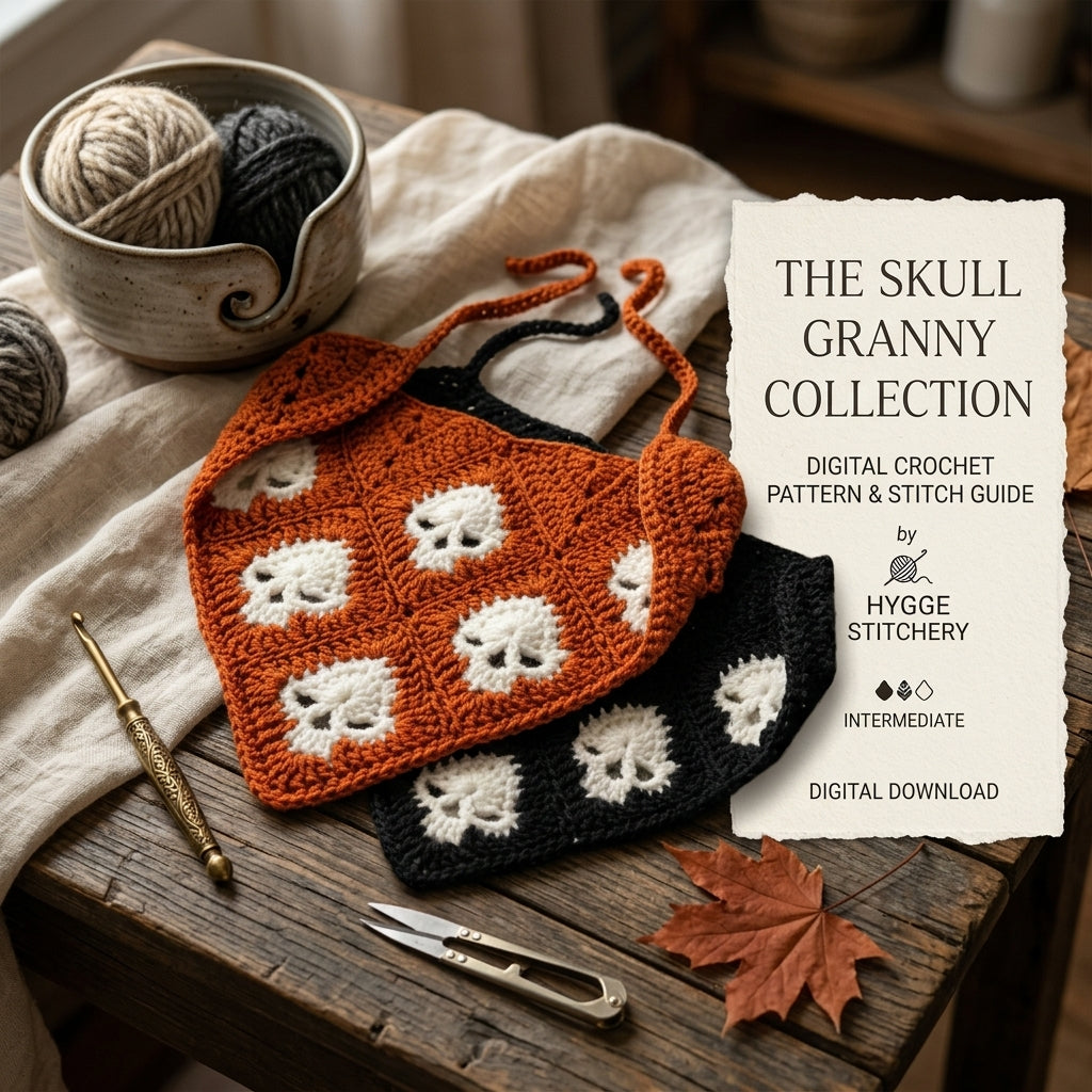 Goth Skull Granny Square Bandana | Crochet Pattern PDF