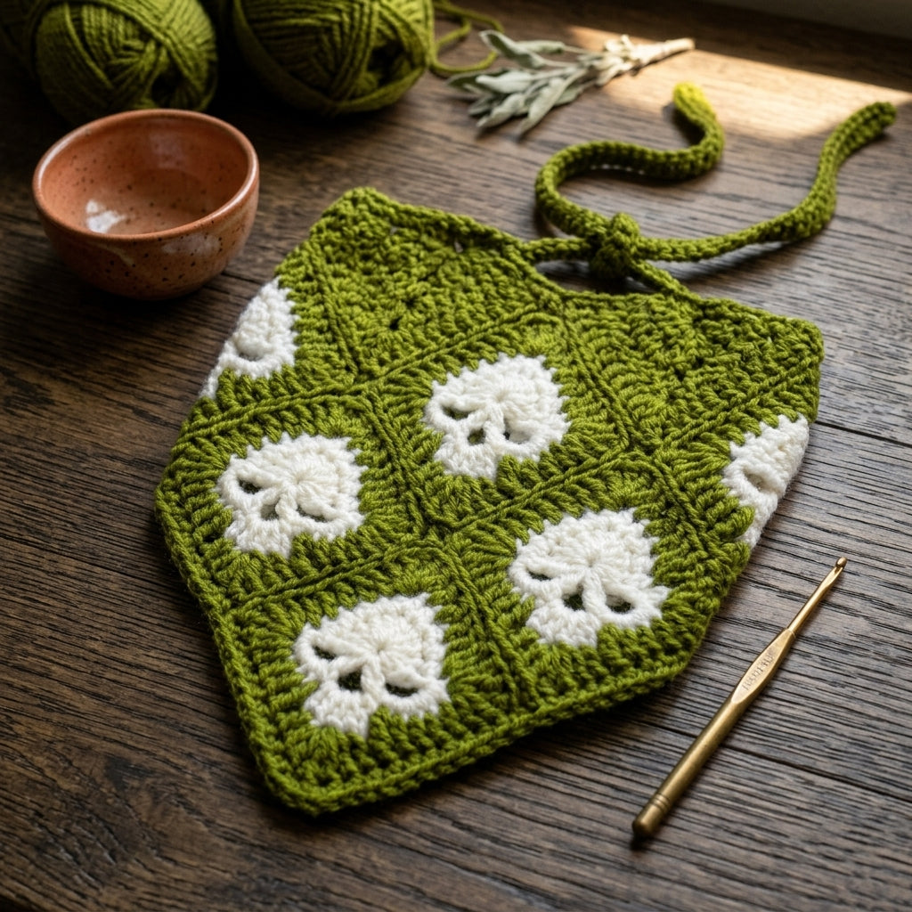 Goth Skull Granny Square Bandana | Crochet Pattern PDF