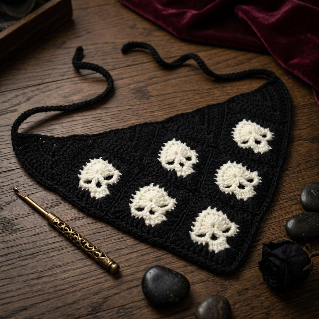 Goth Skull Granny Square Bandana | Crochet Pattern PDF