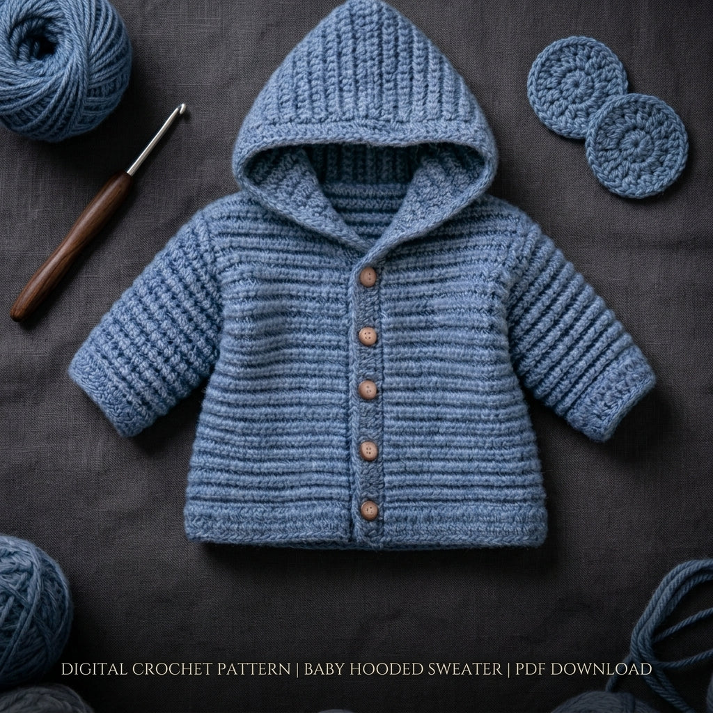 Hooded Sweater Cardigan Baby Hoodie | Crochet Pattern PDF