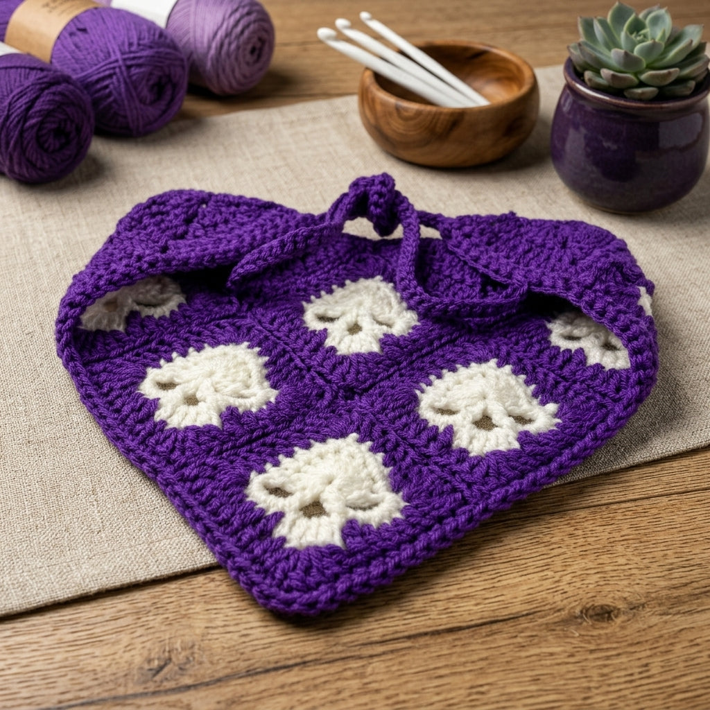 Goth Skull Granny Square Bandana | Crochet Pattern PDF