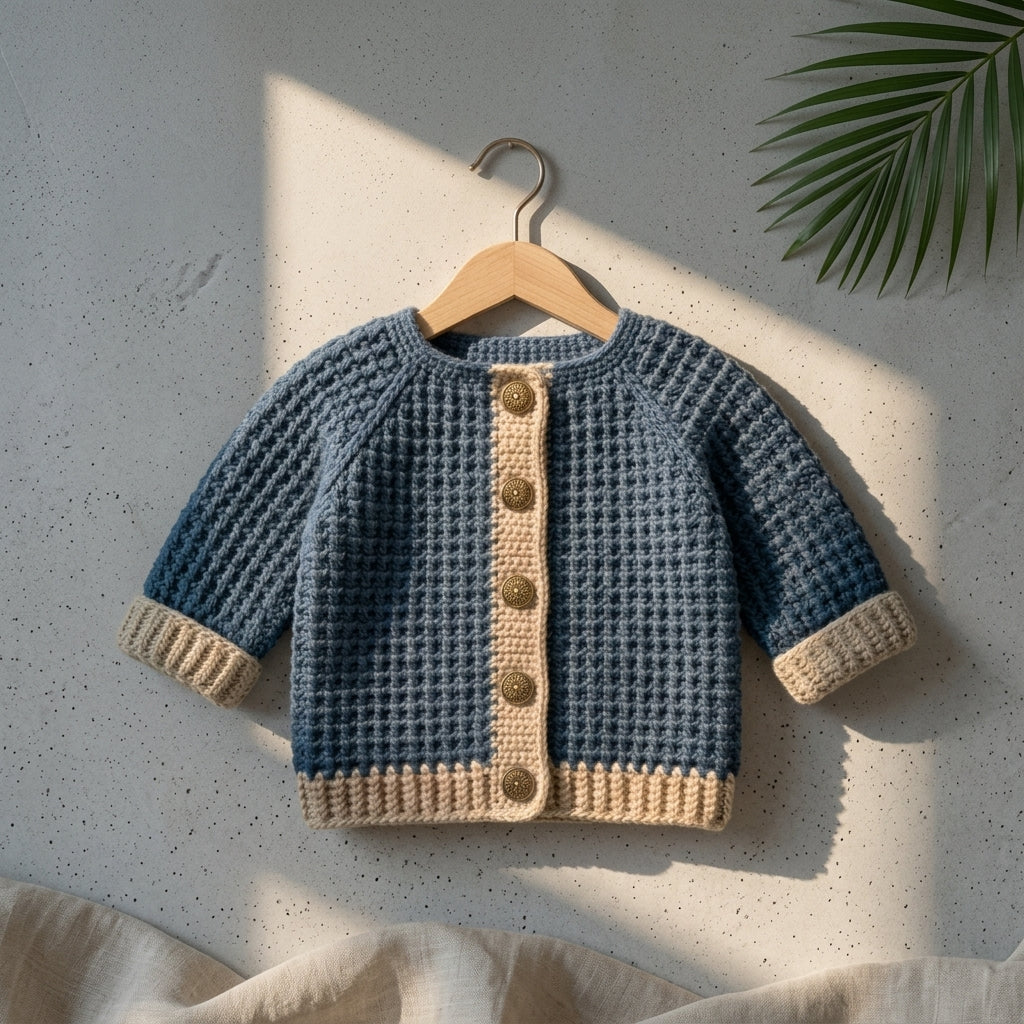 Waffle Stitch Baby Cardigan | Crochet Pattern PDF