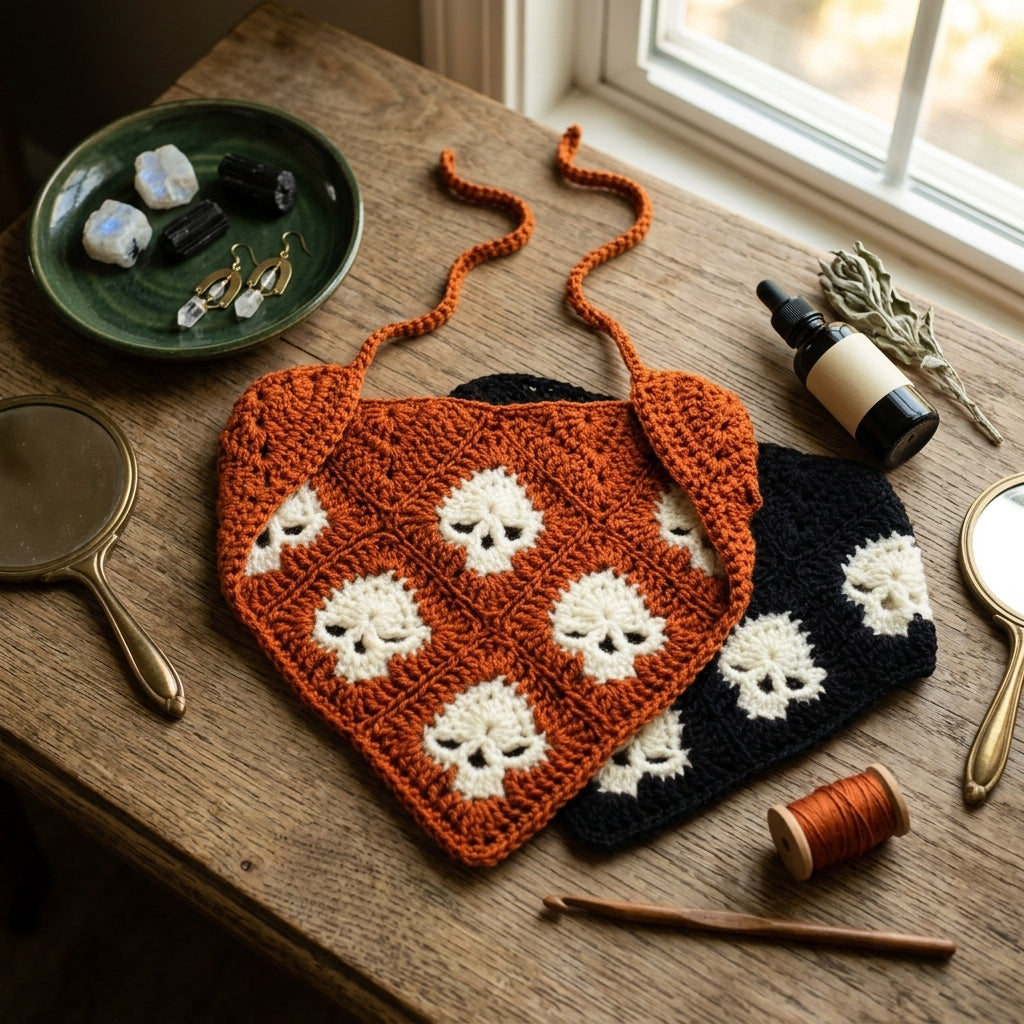 Goth Skull Granny Square Bandana | Crochet Pattern PDF