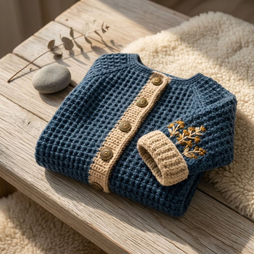 Waffle Stitch Baby Cardigan | Crochet Pattern PDF
