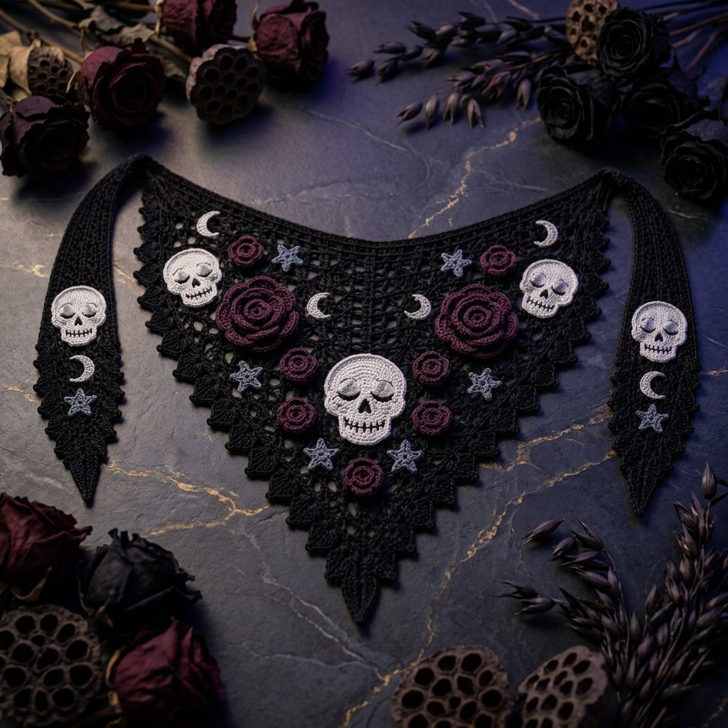 Moonlit Skull Rose Hair Scarf | Goth Crochet Pattern PDF
