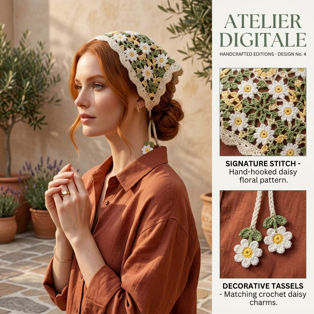 Wildflower Daisy Bandana | Cottagecore Crochet Pattern PDF