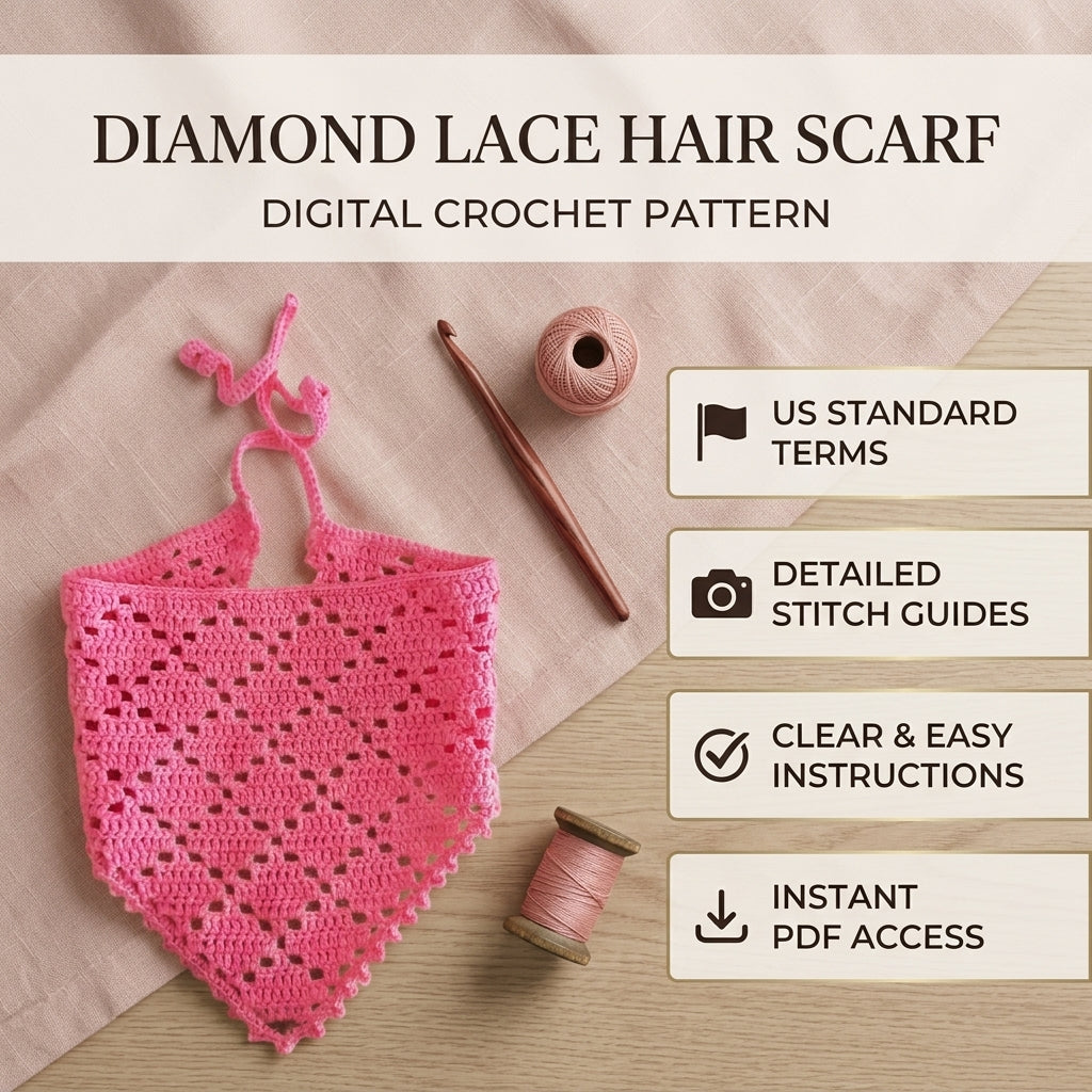 Diamond Stitch Hair Scarf | Crochet Pattern PDF