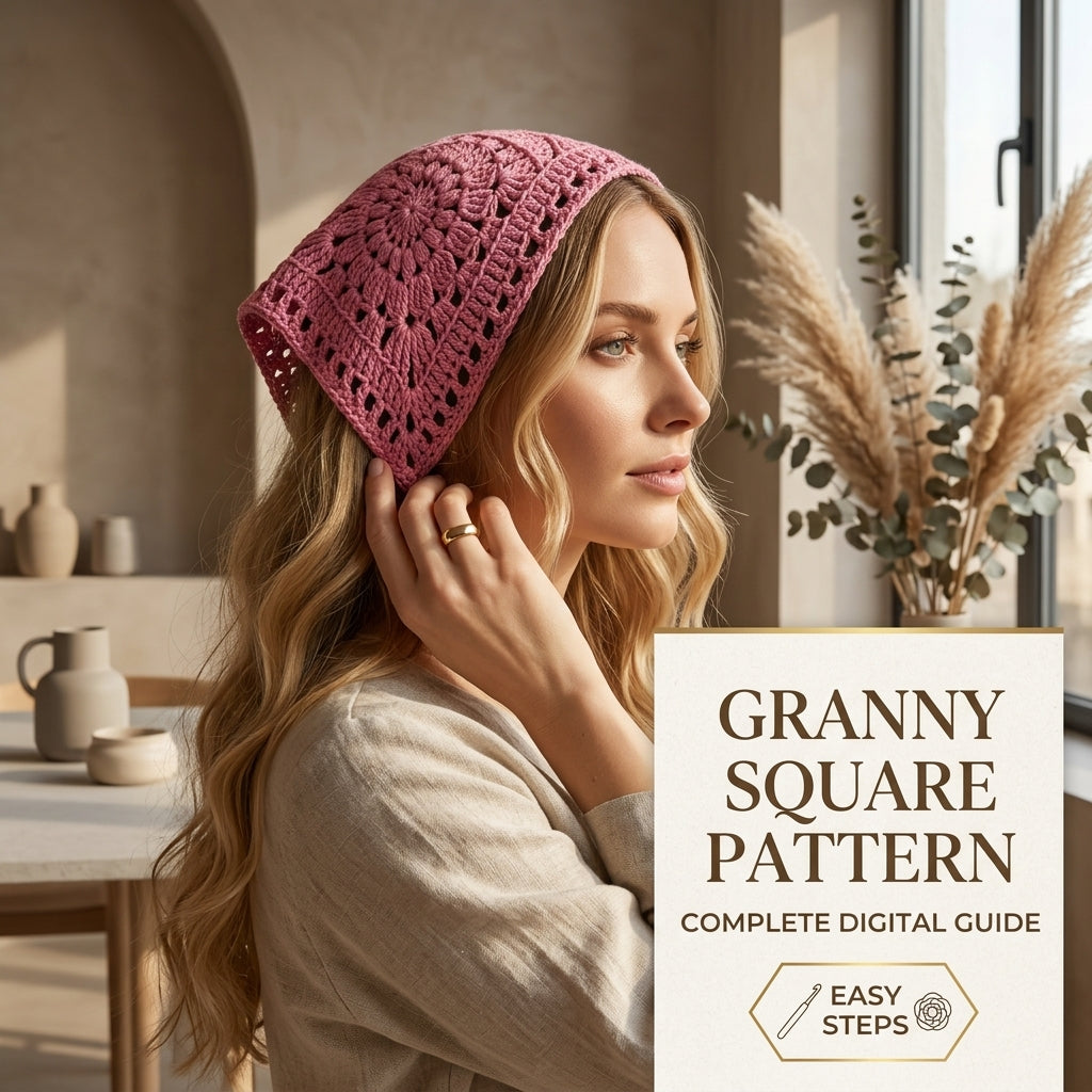 Pink Granny Square Headscarf | Crochet Pattern PDF