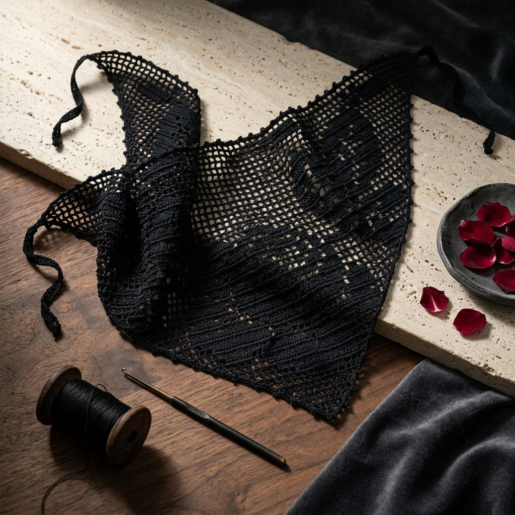 Elegant Filet Rose Lace Bandana | Crochet Pattern PDF