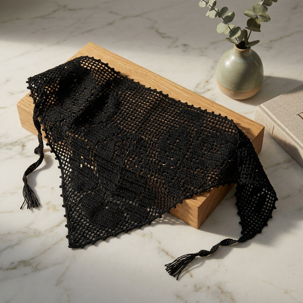 Elegant Filet Rose Lace Bandana | Crochet Pattern PDF