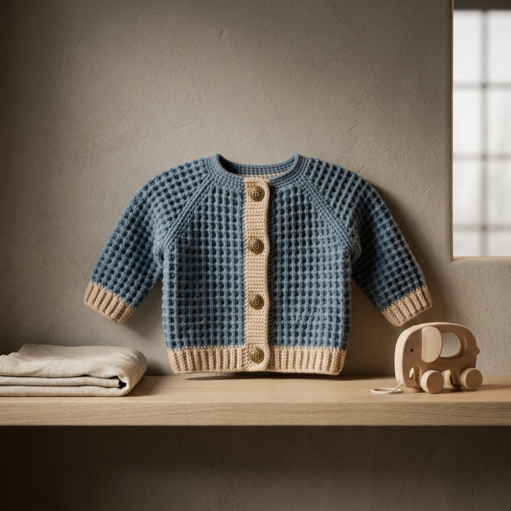 Waffle Stitch Baby Cardigan | Crochet Pattern PDF
