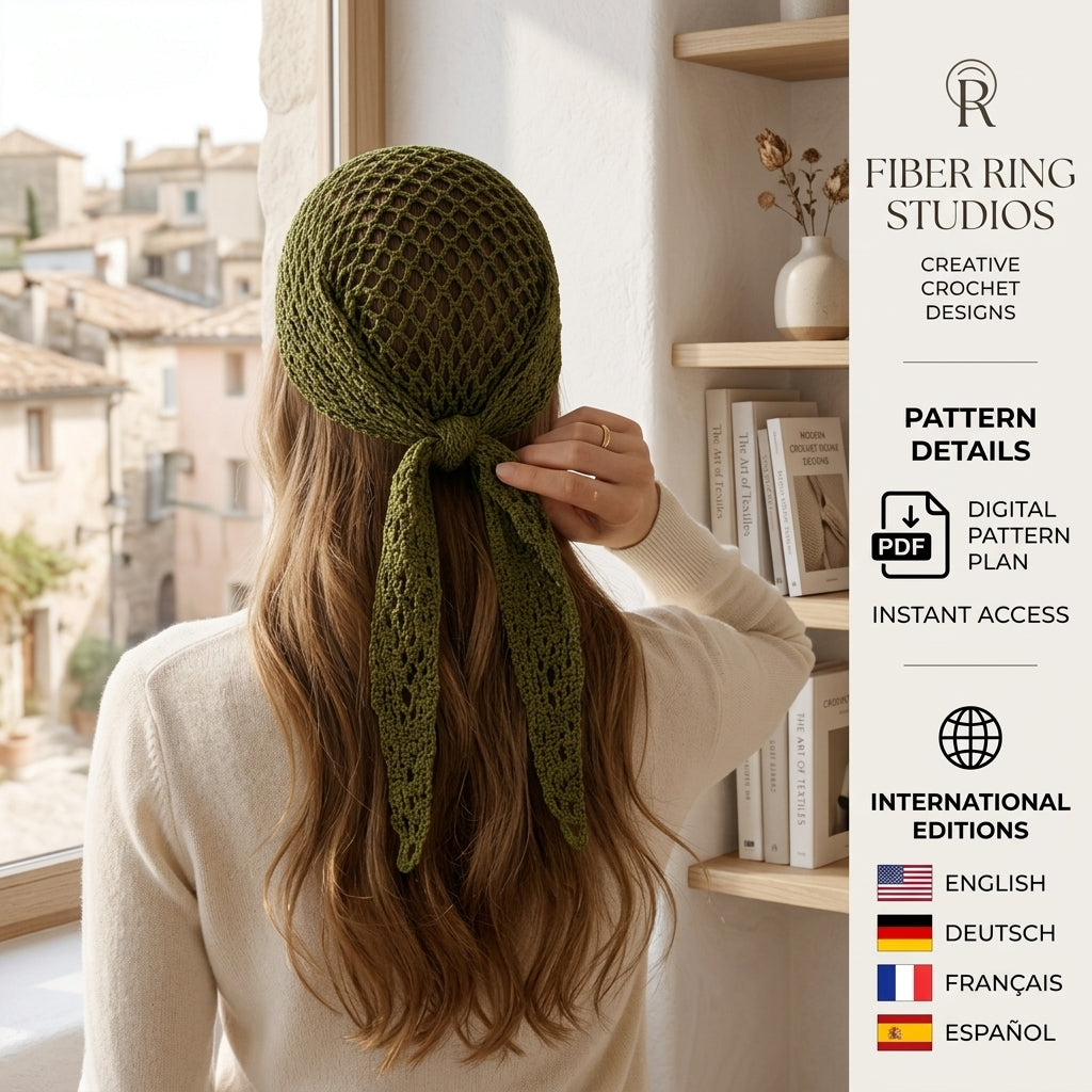 Mesh Boho Headscarf | Multi-Language Crochet Pattern PDF