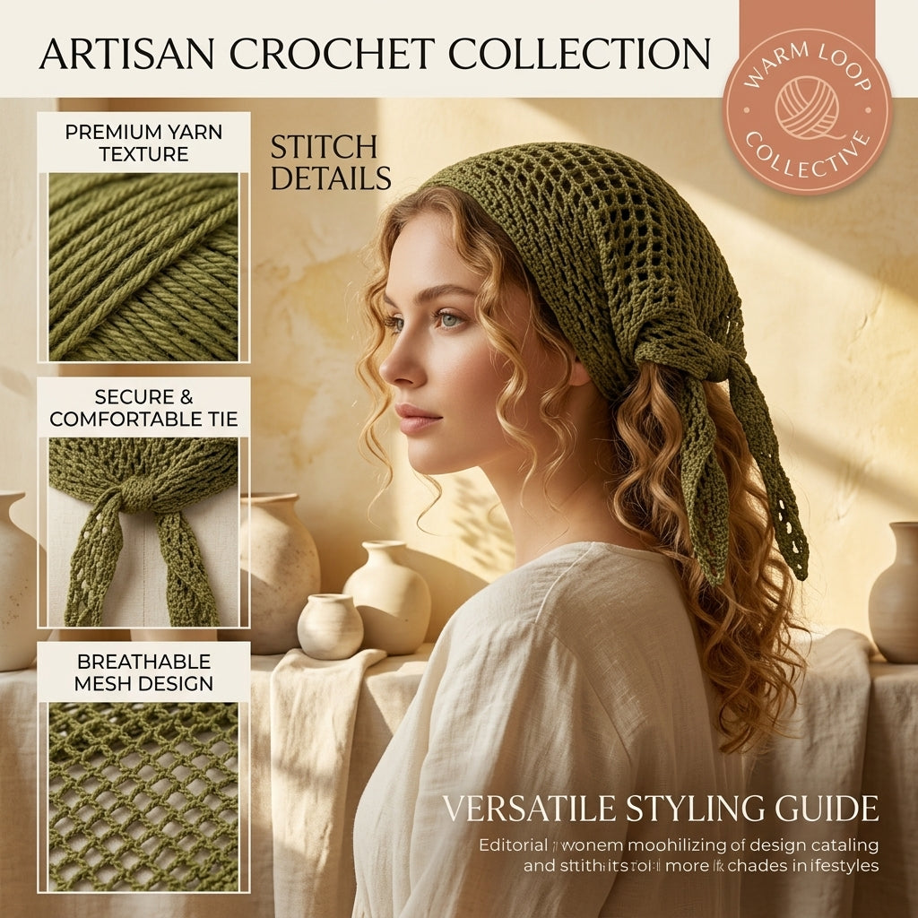 Mesh Boho Headscarf | Multi-Language Crochet Pattern PDF