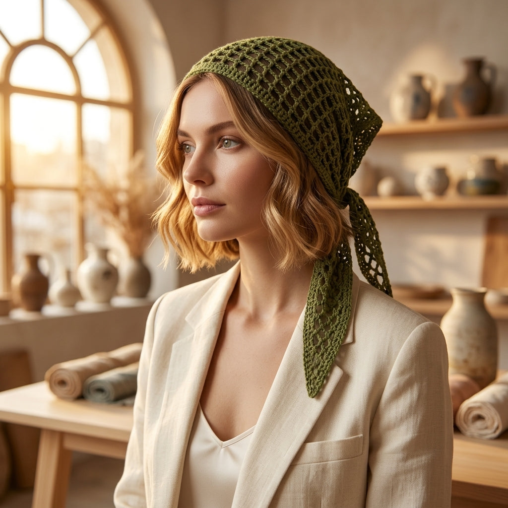 Mesh Boho Headscarf | Multi-Language Crochet Pattern PDF