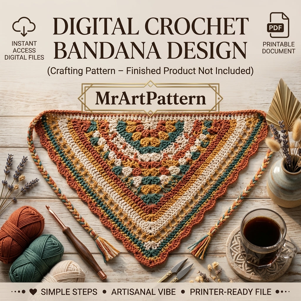 Boho Triangle Hair Scarf | Crochet Pattern PDF