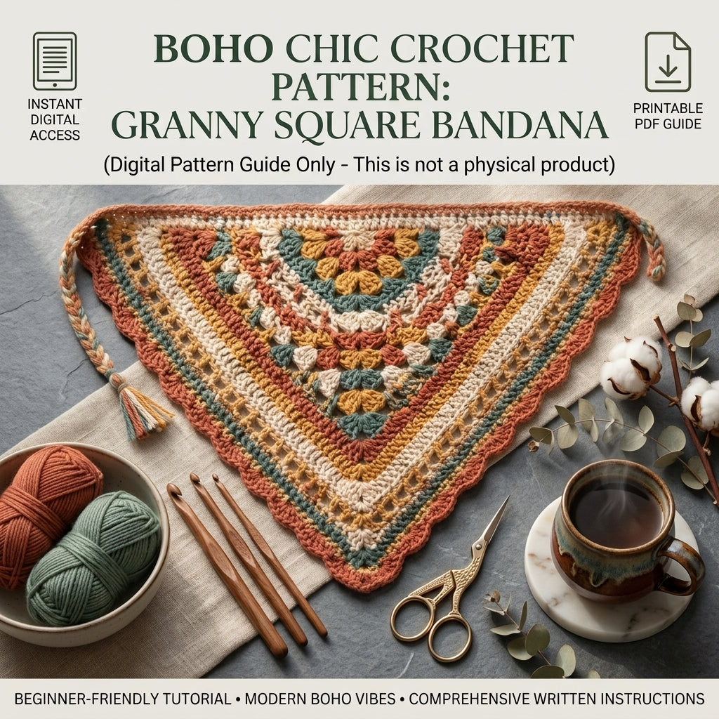 Boho Triangle Hair Scarf | Crochet Pattern PDF