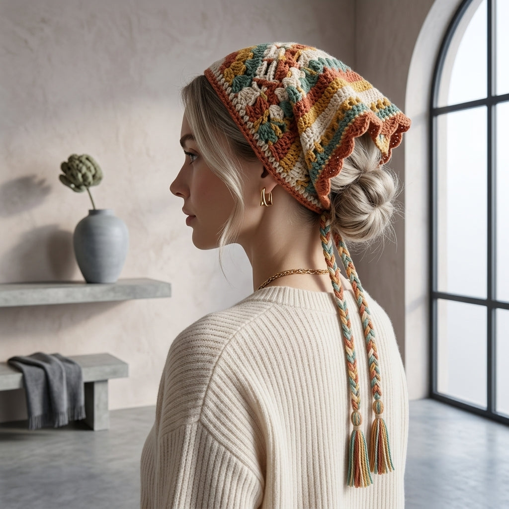 Boho Triangle Hair Scarf | Crochet Pattern PDF