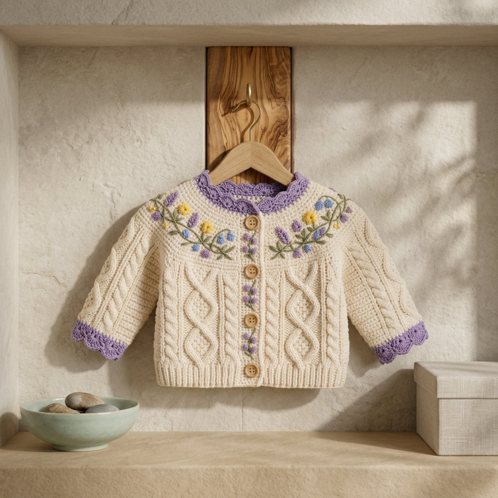 Cardigan Floral Embroidered Baby Cardigan | Crochet Pattern PDF
