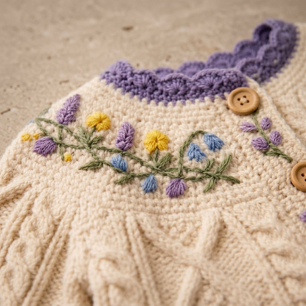Cardigan Floral Embroidered Baby Cardigan | Crochet Pattern PDF