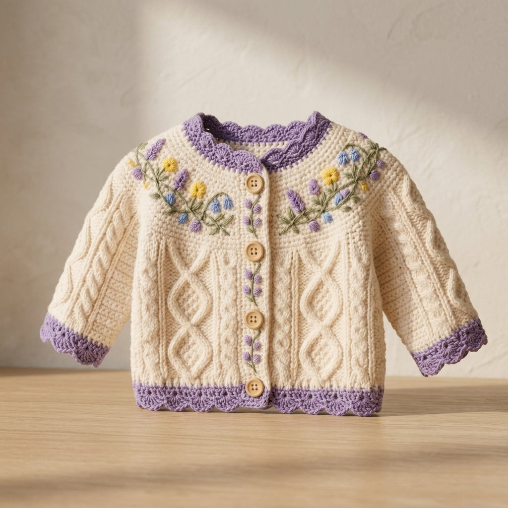 Cardigan Floral Embroidered Baby Cardigan | Crochet Pattern PDF