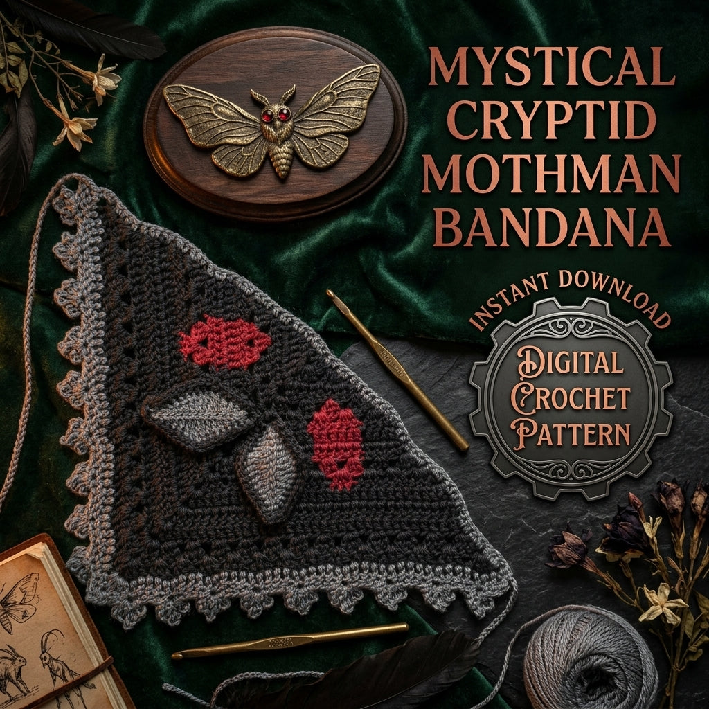 Mothman Motif Triangle Bandana | Crochet Pattern PDF