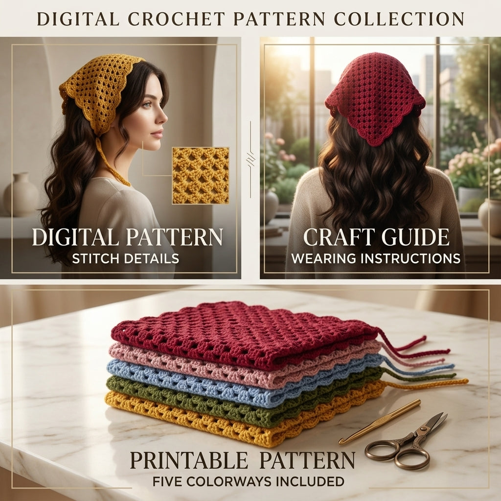 Cotton Triangle Hair Bandana | Crochet Pattern PDF