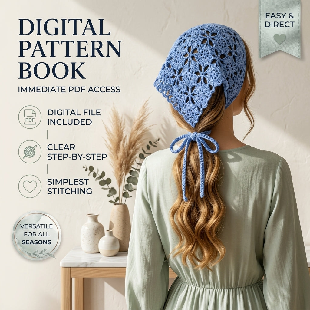 Floral Granny Square Head Scarf | Crochet Pattern PDF