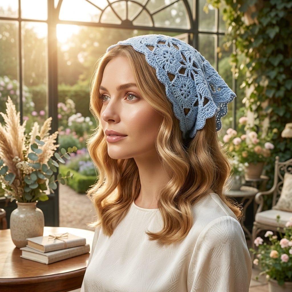Floral Granny Square Head Scarf | Crochet Pattern PDF