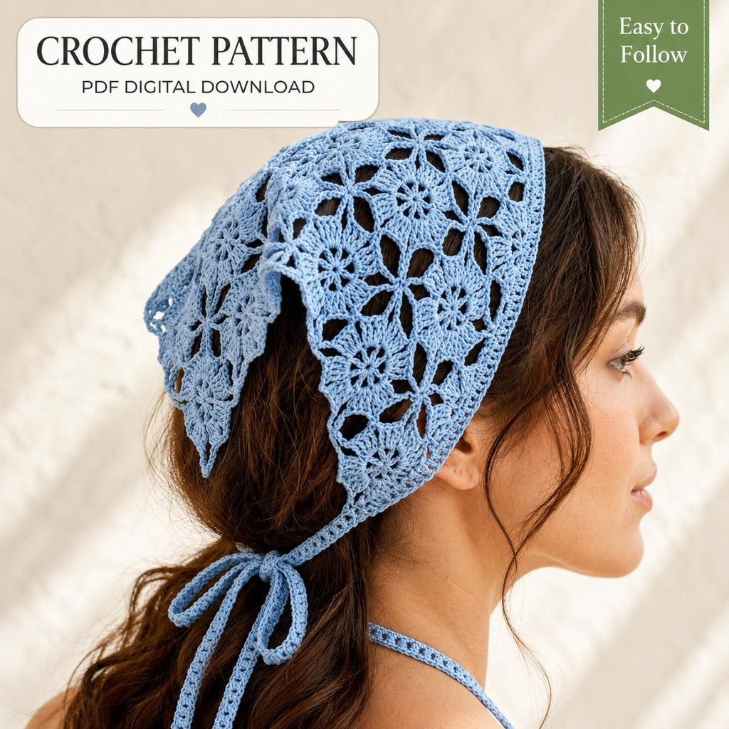 Floral Granny Square Head Scarf | Crochet Pattern PDF