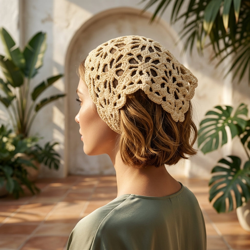 Lace Flower Vintage Head Scarf | Crochet Pattern PDF