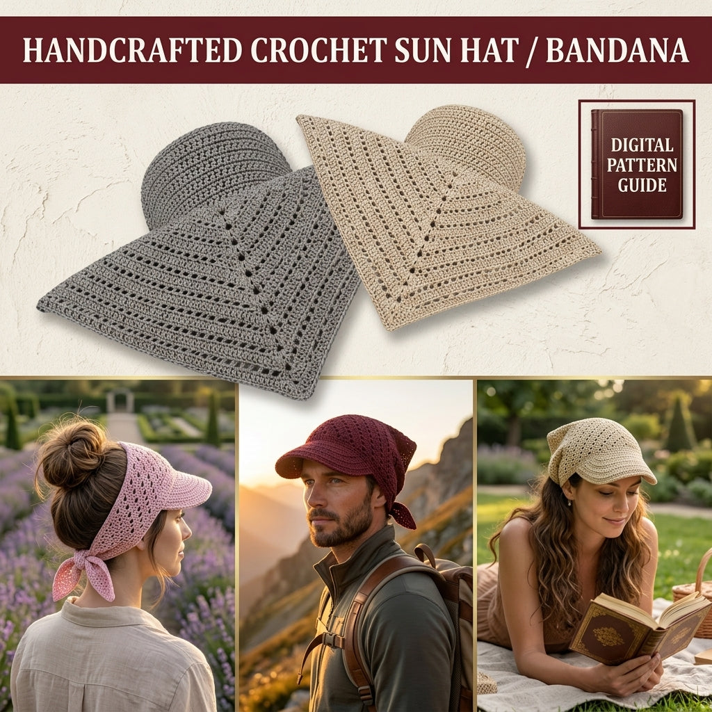 Unisex Boho Visor Cap | Crochet Bandana Pattern PDF