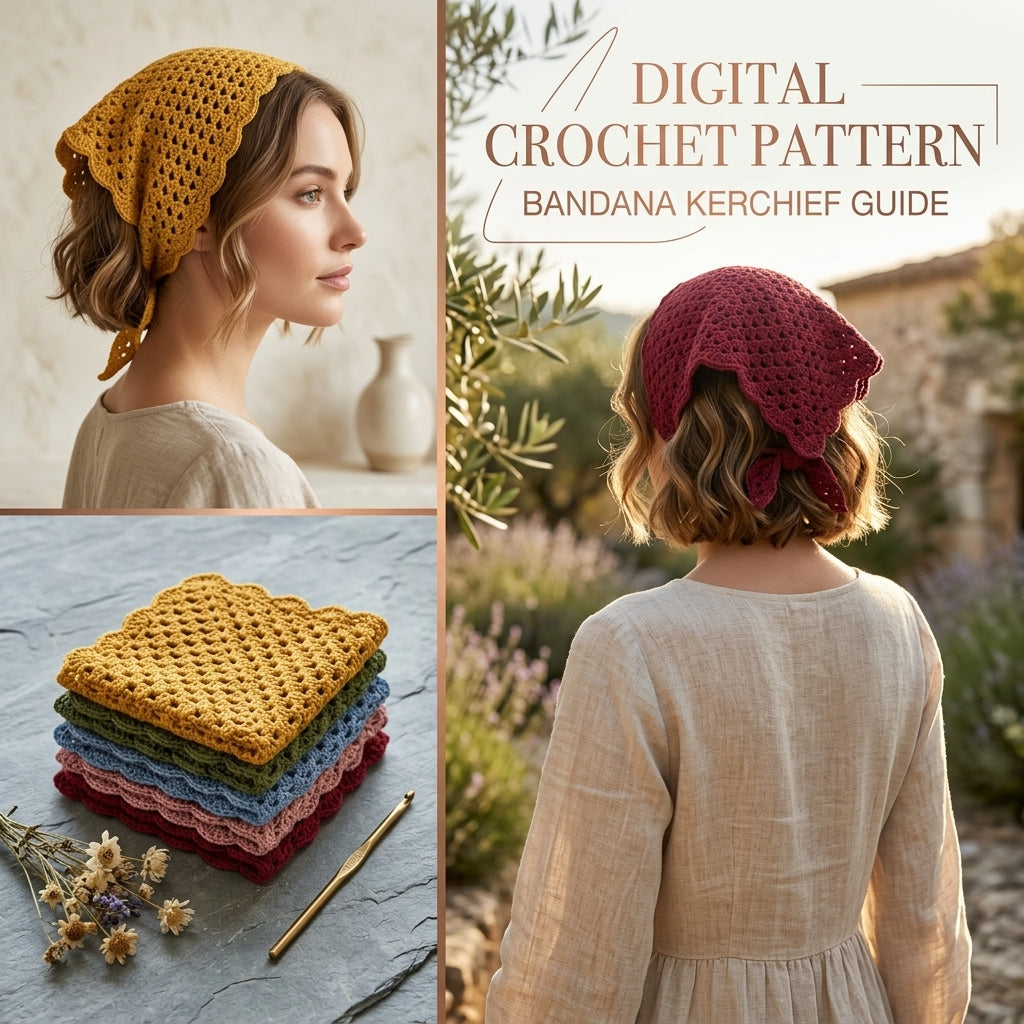 Cotton Triangle Hair Bandana | Crochet Pattern PDF