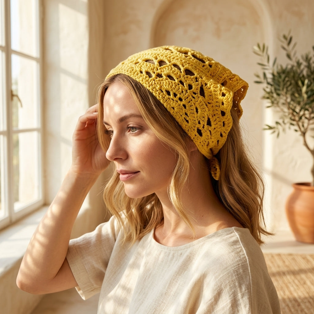 Yellow Granny Square Headscarf | Crochet Pattern PDF
