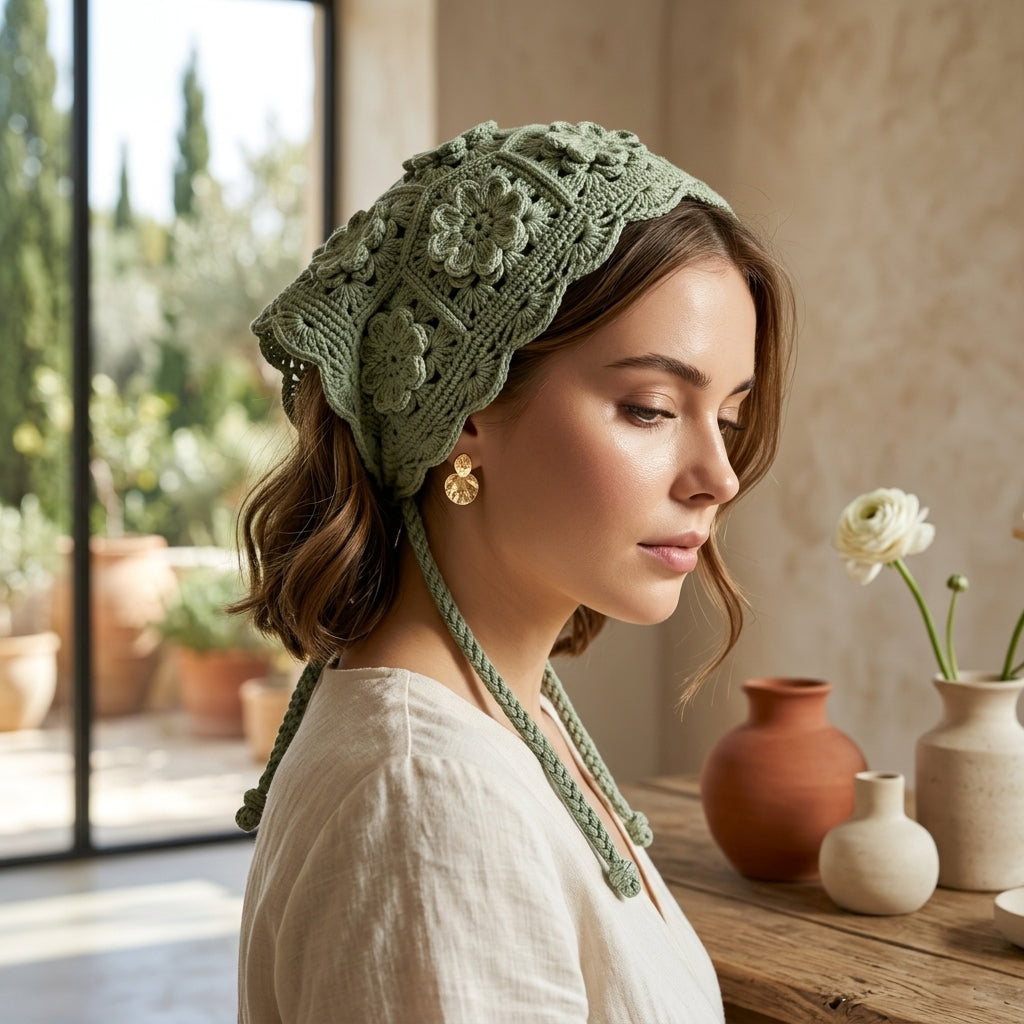 Vintage Floral Wildflower Bandana | Crochet Pattern PDF