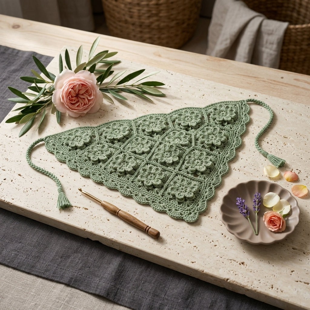 Vintage Floral Wildflower Bandana | Crochet Pattern PDF