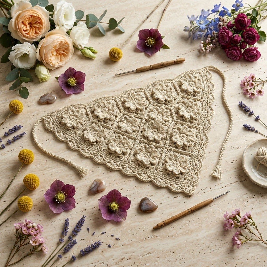 Vintage Floral Wildflower Bandana | Crochet Pattern PDF