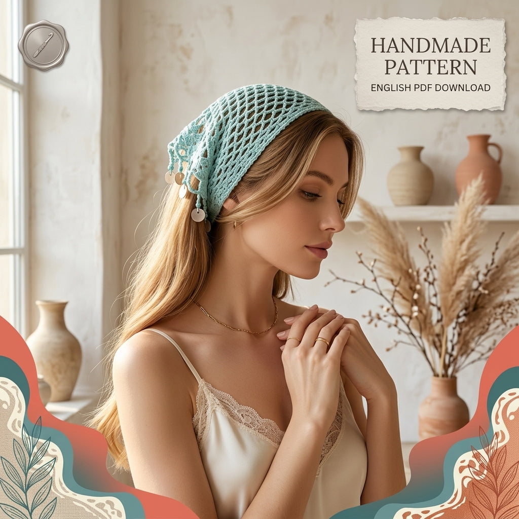 Sequin Mesh Hair Bandana | Beginner Crochet Pattern PDF