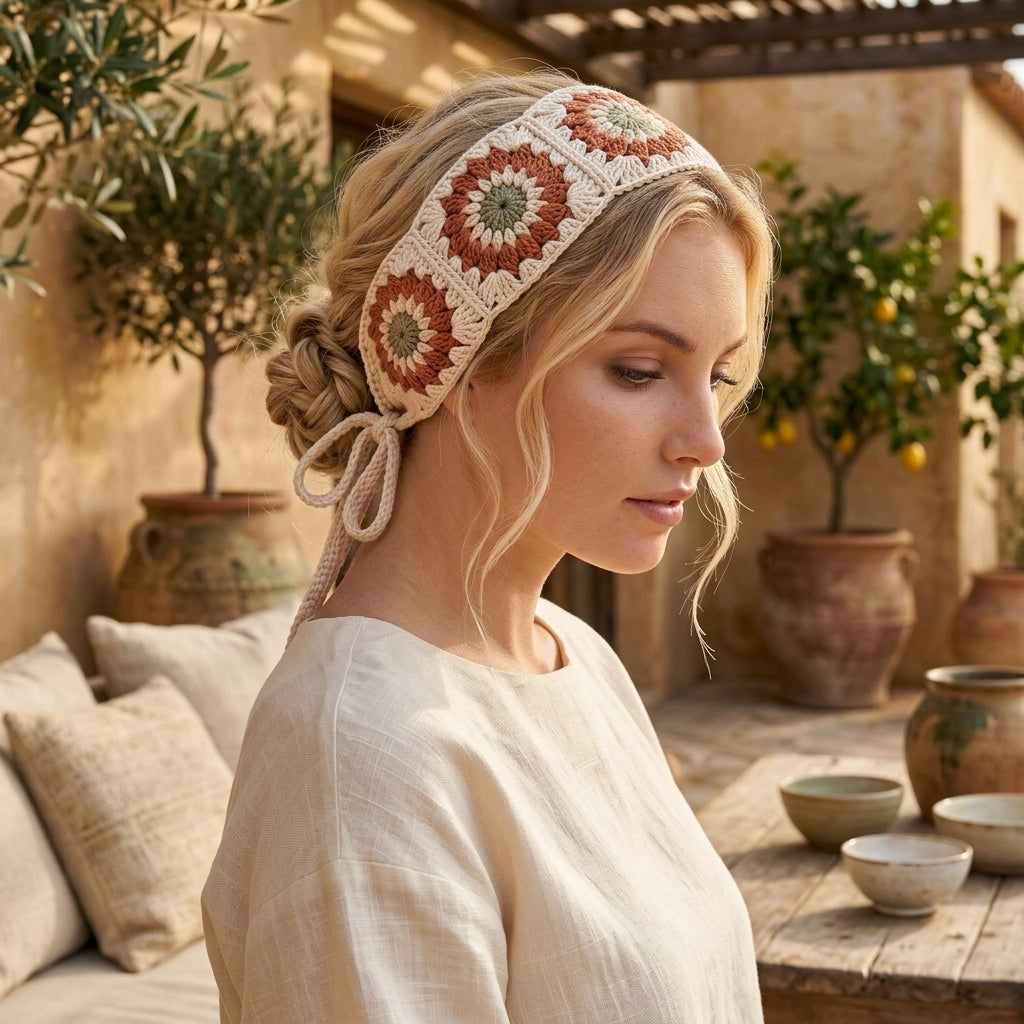 Granny Square Floral Headband | Crochet Pattern PDF