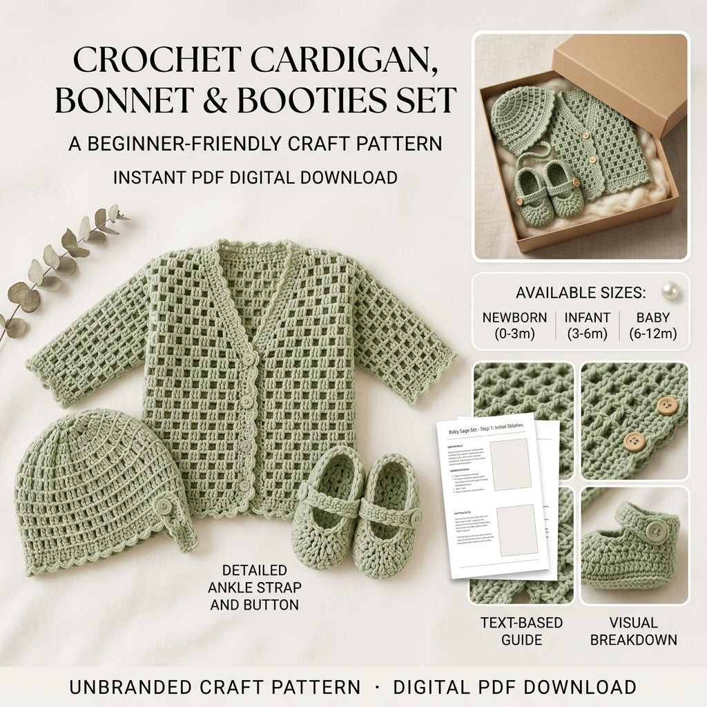 Cardigan Bonnet Booties Baby Cardigan | Crochet Pattern PDF