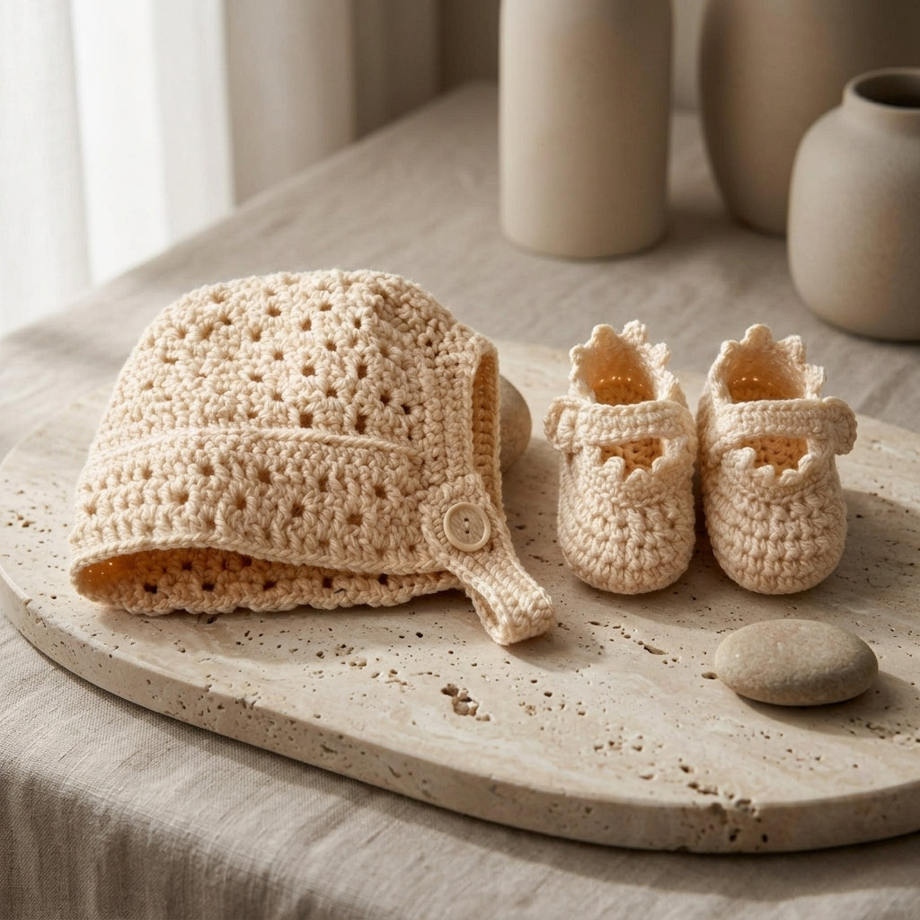 Cardigan Bonnet Booties Baby Cardigan | Crochet Pattern PDF