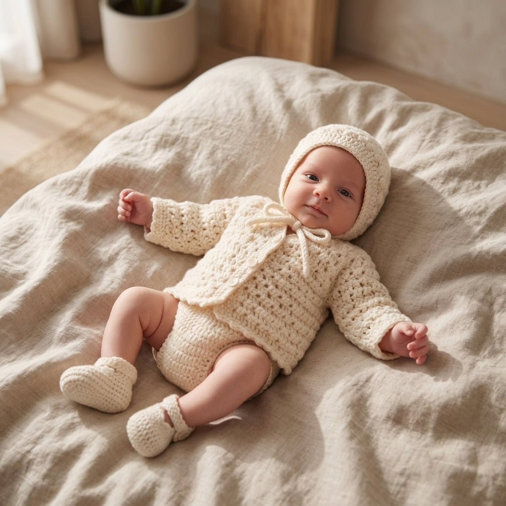 Cardigan Bonnet Booties Baby Cardigan | Crochet Pattern PDF