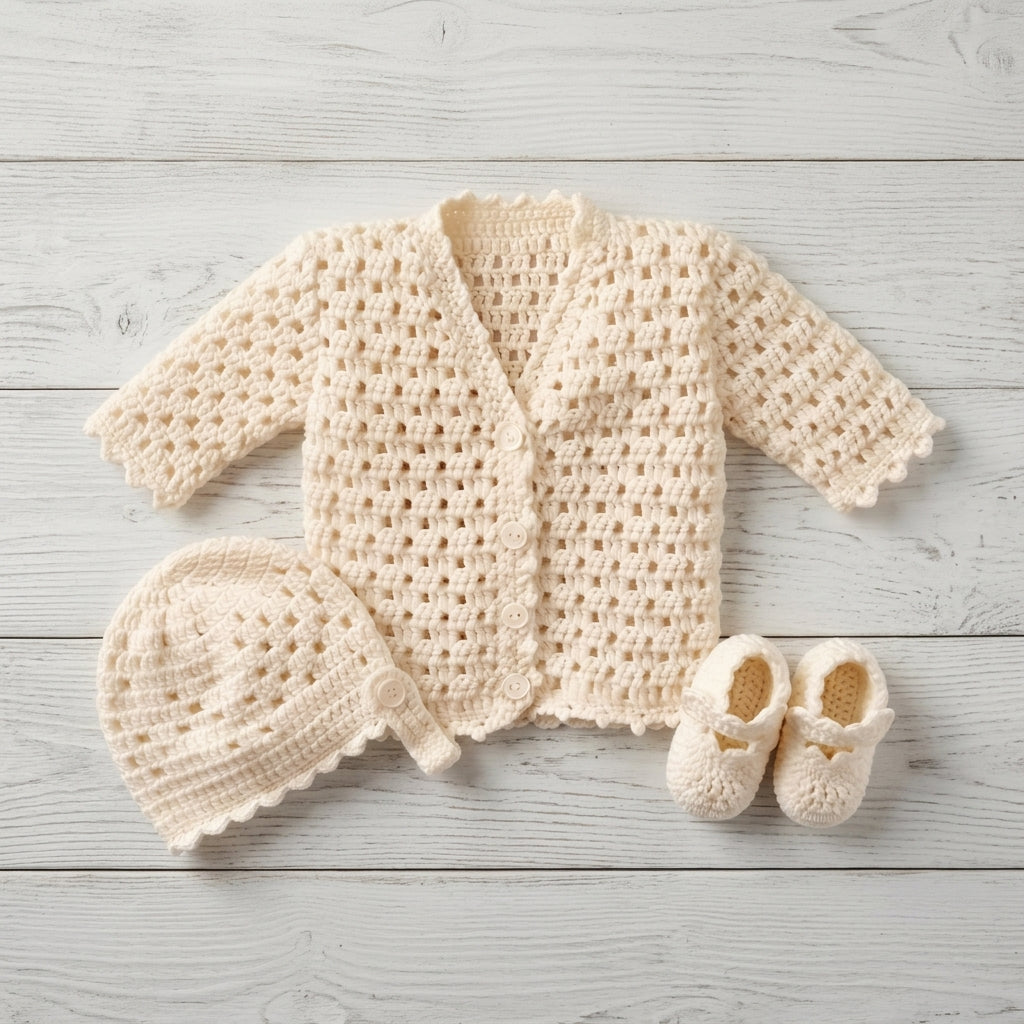 Cardigan Bonnet Booties Baby Cardigan | Crochet Pattern PDF