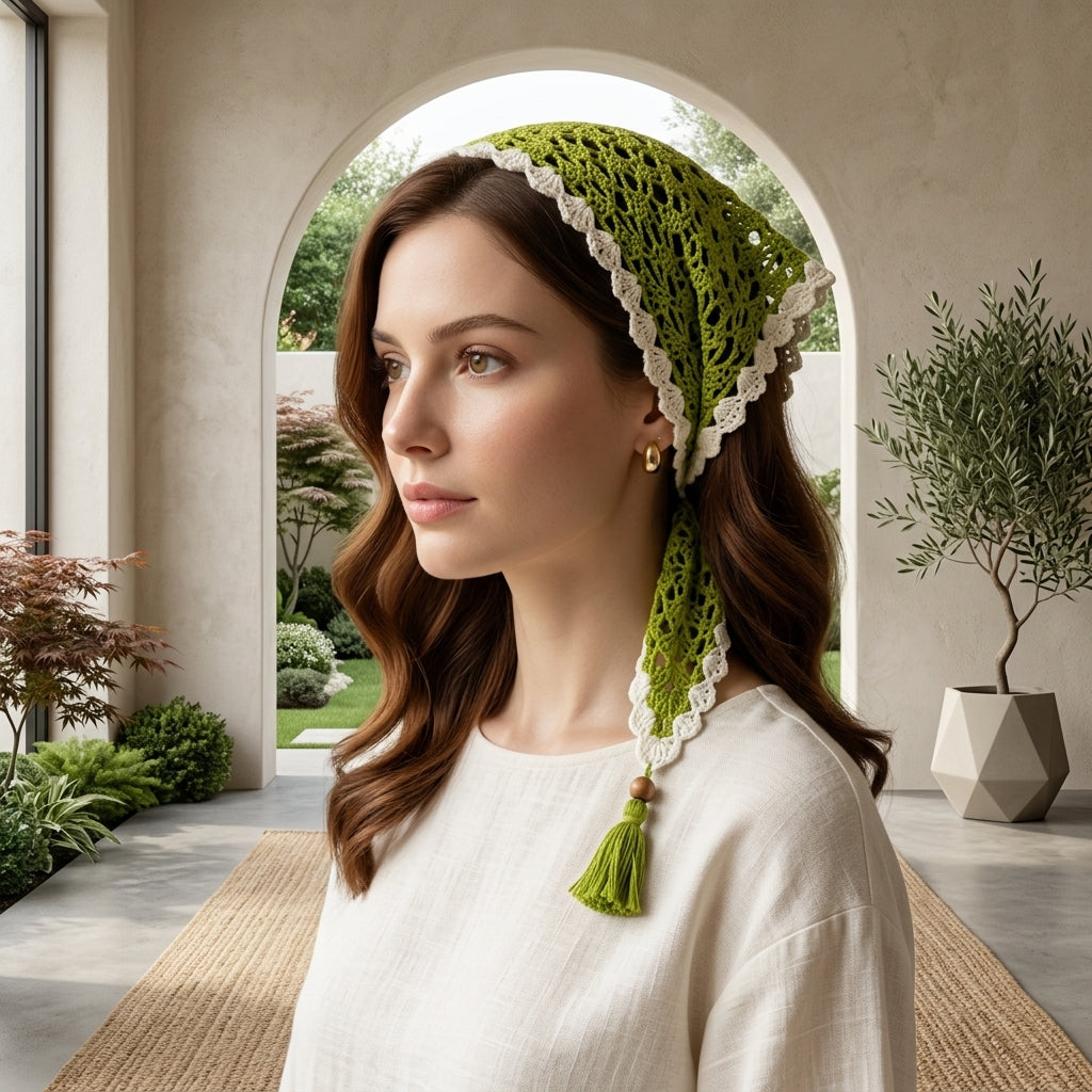 Olive Green Crochet Headscarf | Beginner Pattern PDF