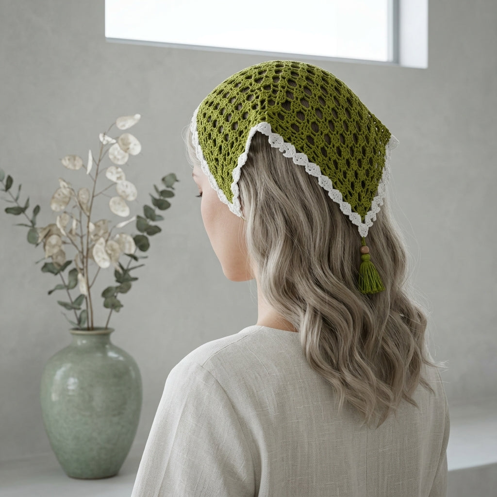 Olive Green Crochet Headscarf | Beginner Pattern PDF