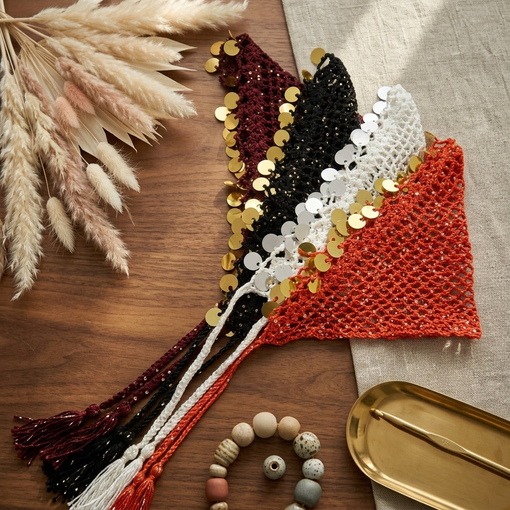 Sequin Boho Head Scarf | Beginner Crochet Pattern PDF