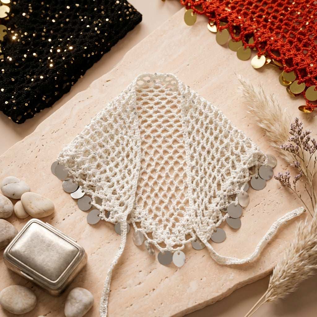 Sequin Boho Head Scarf | Beginner Crochet Pattern PDF