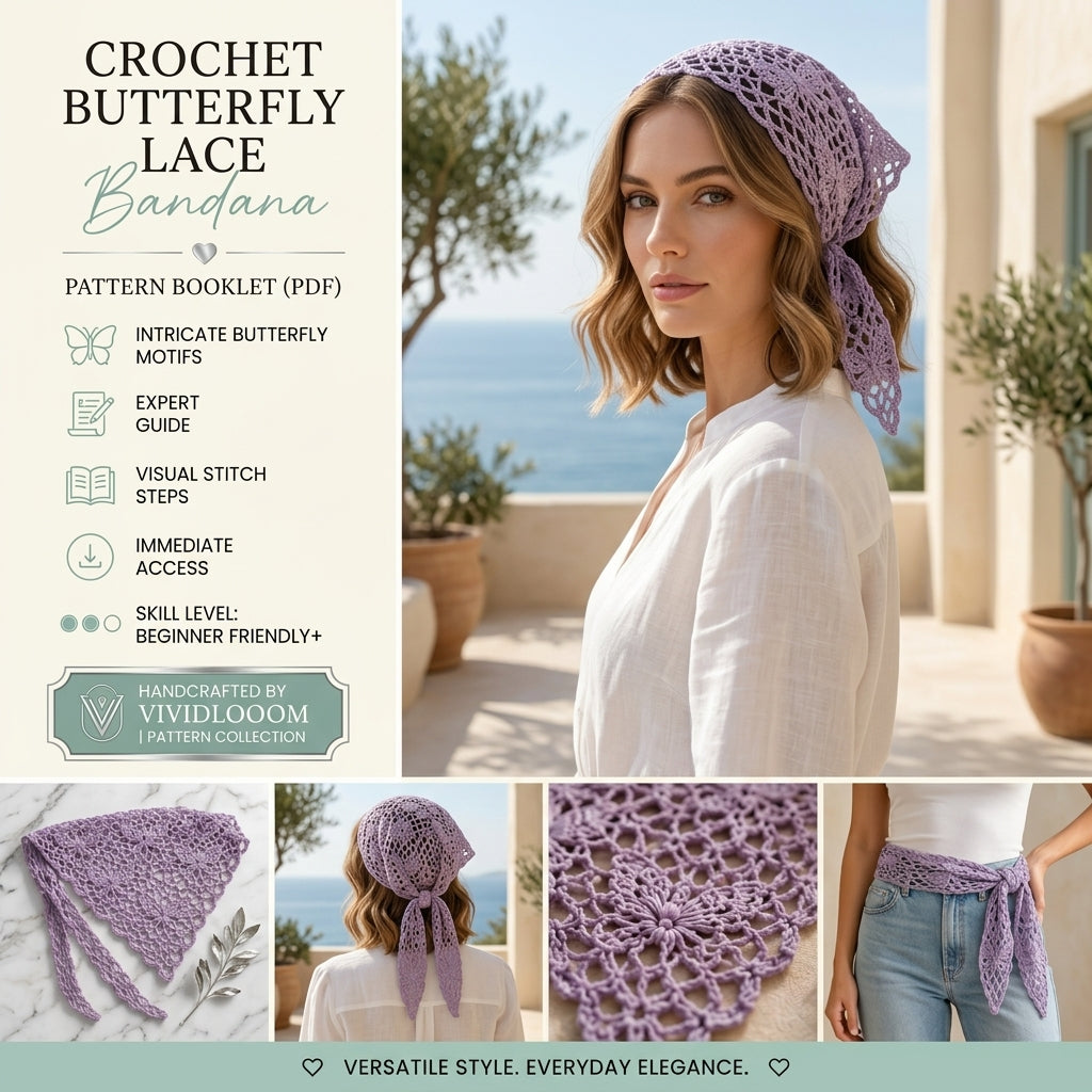 Butterfly Lace Bandana | Crochet Pattern PDF