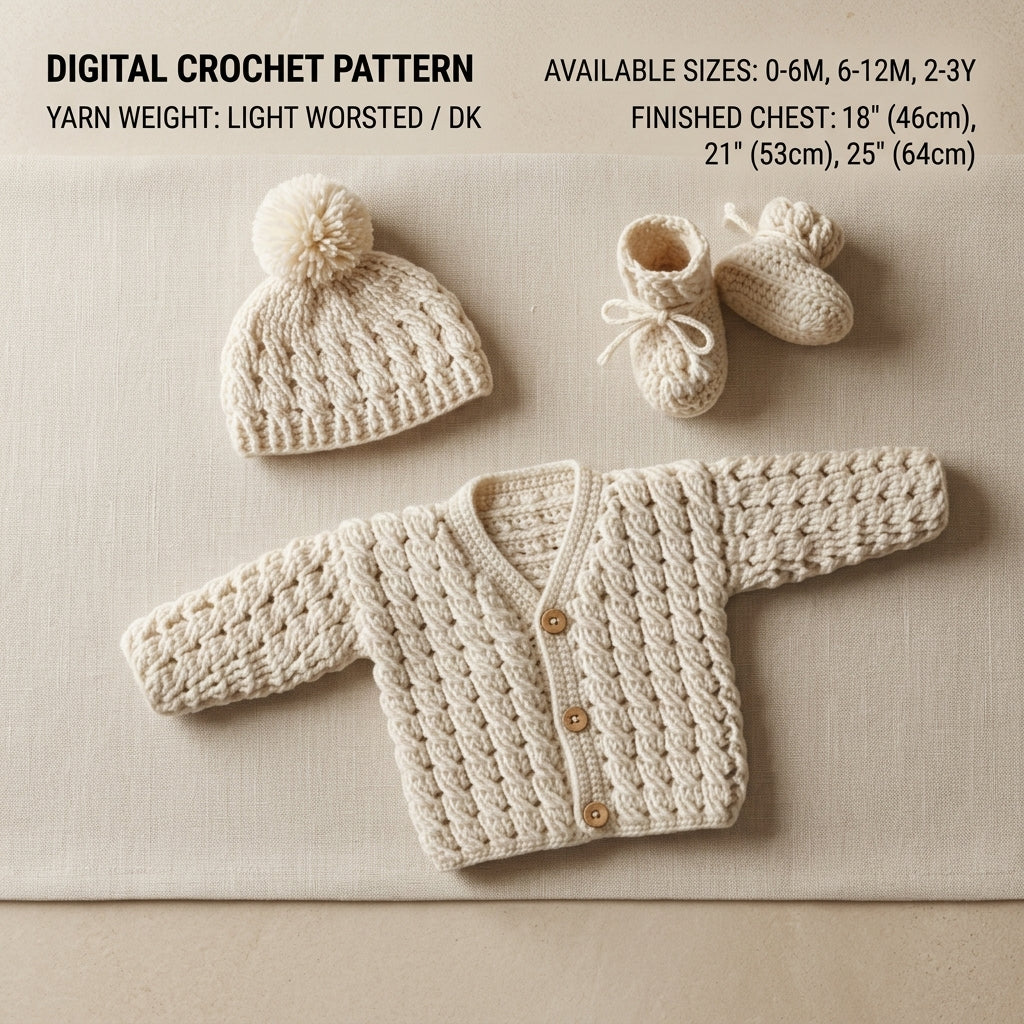 Caleb Cardigan Hat Baby Cardigan | Crochet Pattern PDF