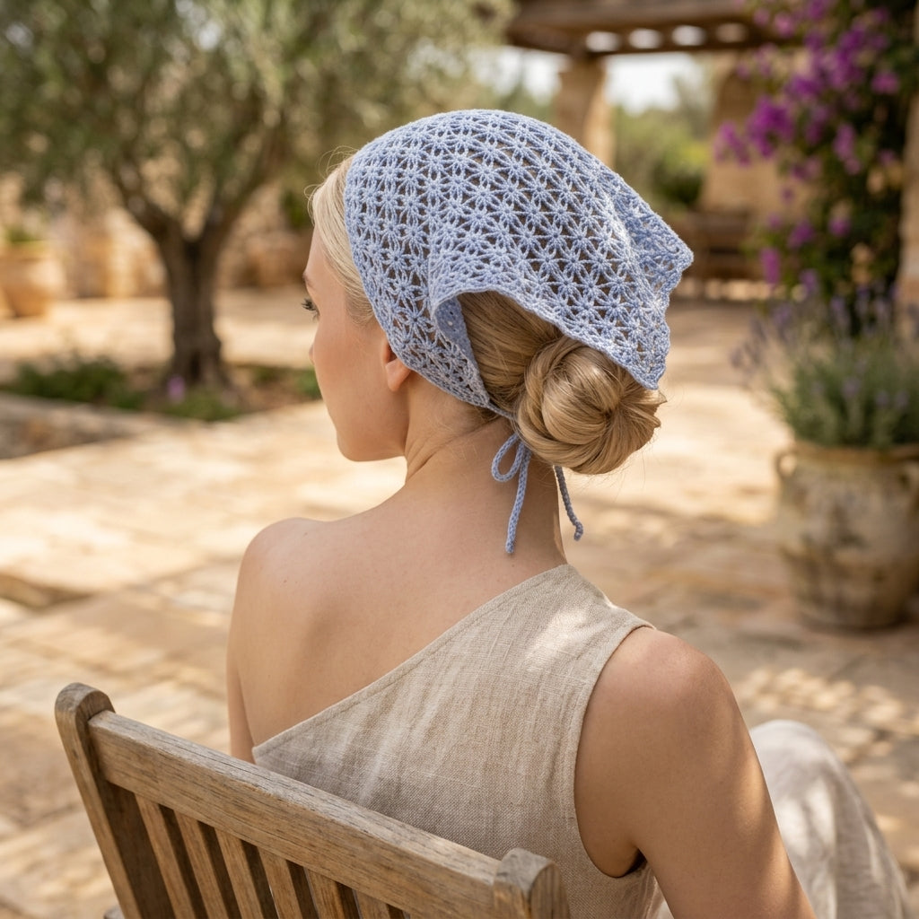 Lacy Floral Boho Head Scarf | Crochet Pattern PDF